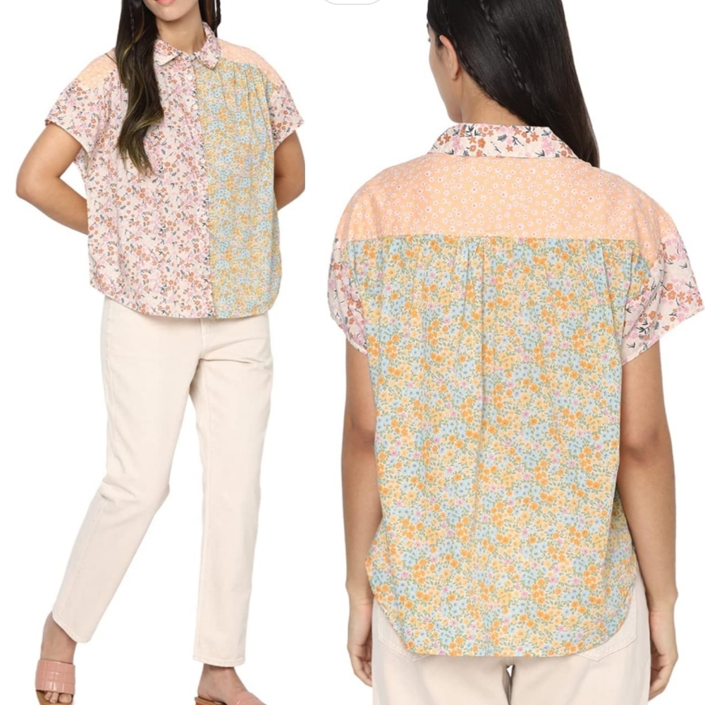 Ae American Eagle Floral Patchwork Camp Shirt S &… - image 1